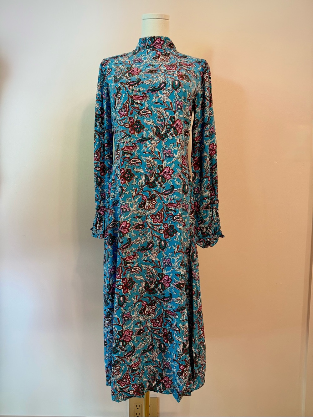 LOFT Teal Floral High-Neck Maxi Dress